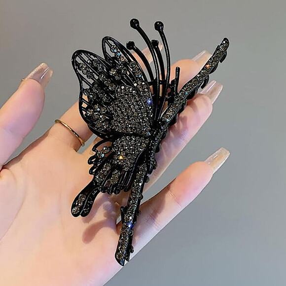 Rhinestone Black Butterfly Hair Claw Hair Accessory - Picture 1 of 5